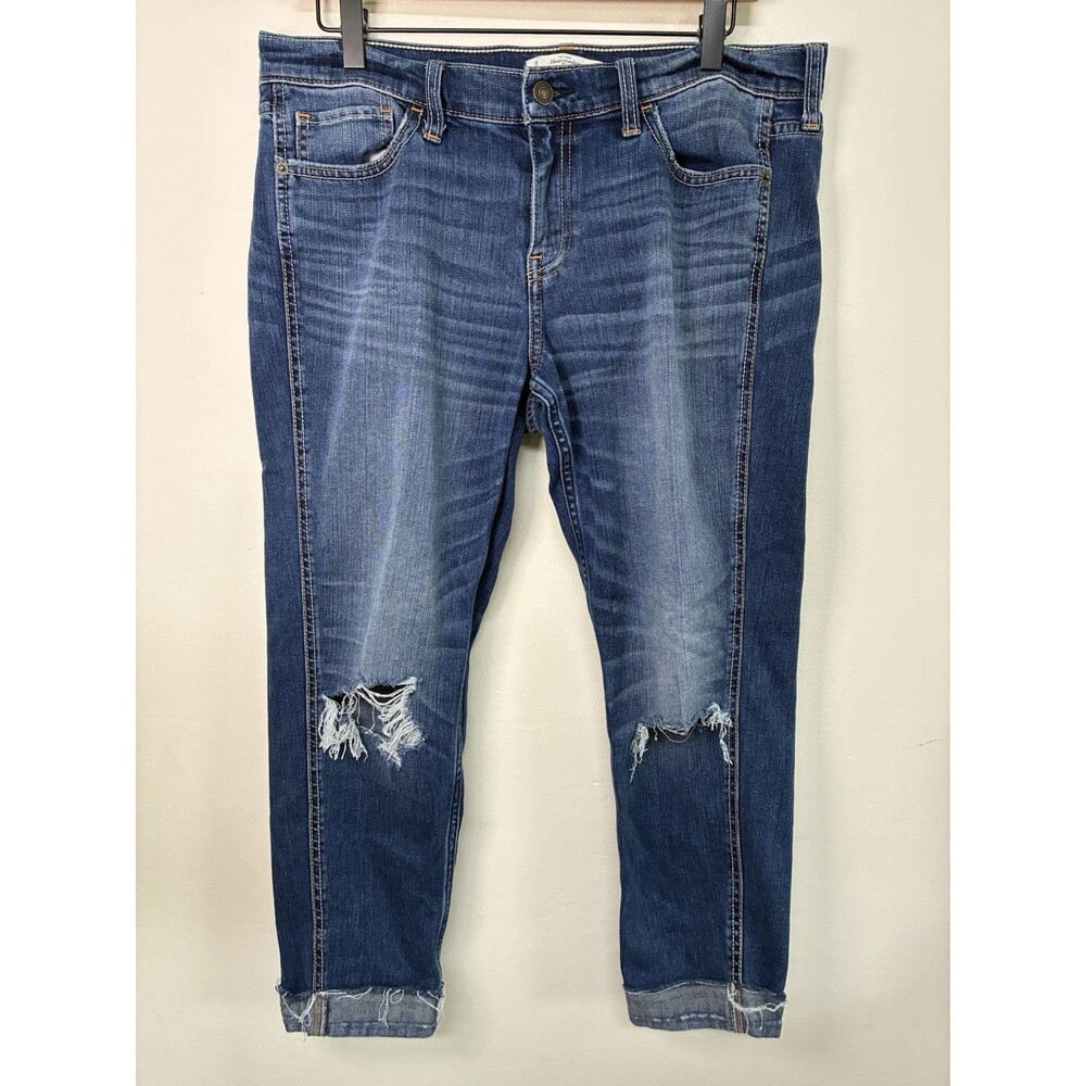 Abercrombie Fitch Boyfriend Jeans Women’s 8 Mid Rise Blue Cropped Distressed